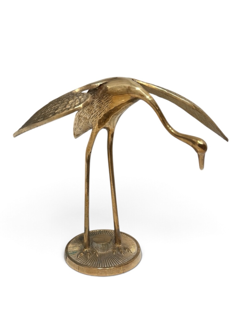 Mid Century Modern Brass Crane Sculpture 7.5” Tall